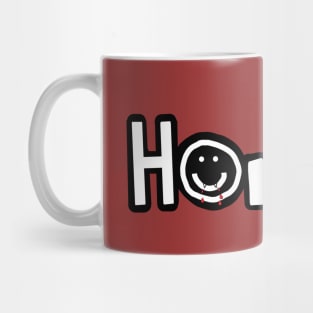 Horror Typography Smiley Face Halloween Black and White Text Mug